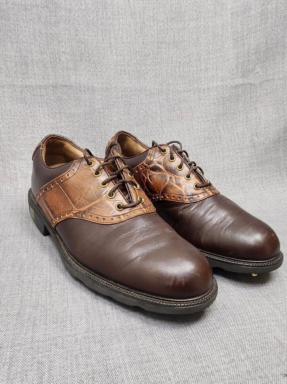 Footjoy Icon Brown Leather Crocodile Print Golf Shoes. 7.5